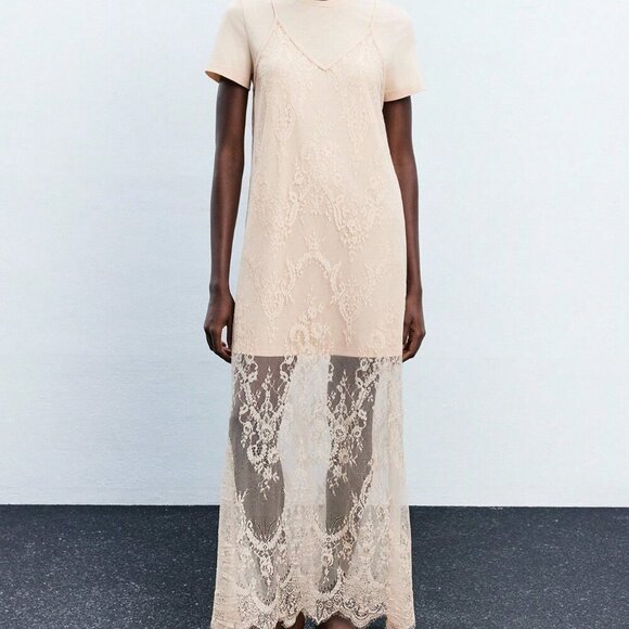 Apricot Elegant Women's Sexy Lace Spaghetti Strap Detachable Dress - Picture 4 of 8